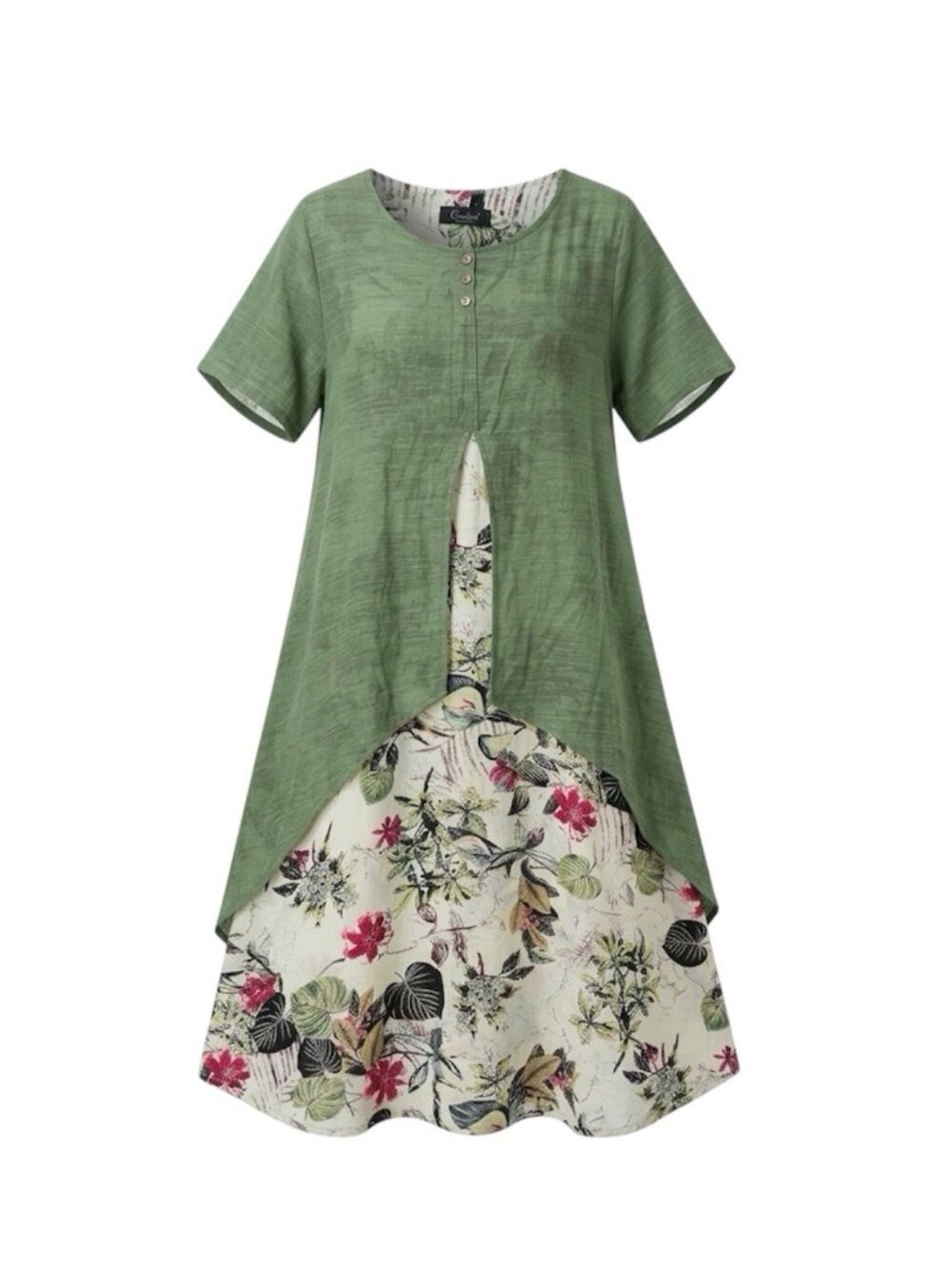 O-neveve Boho Faux 2 Piece Floral Layered Maxi Dress Sage Green Plus Size 2XL